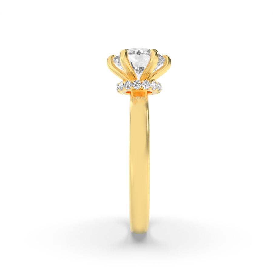1Cttw Round Shaped Lab Grown Diamond (F/VS) HiddenHalo Plain Shank Engagement Ring in 14K Gold