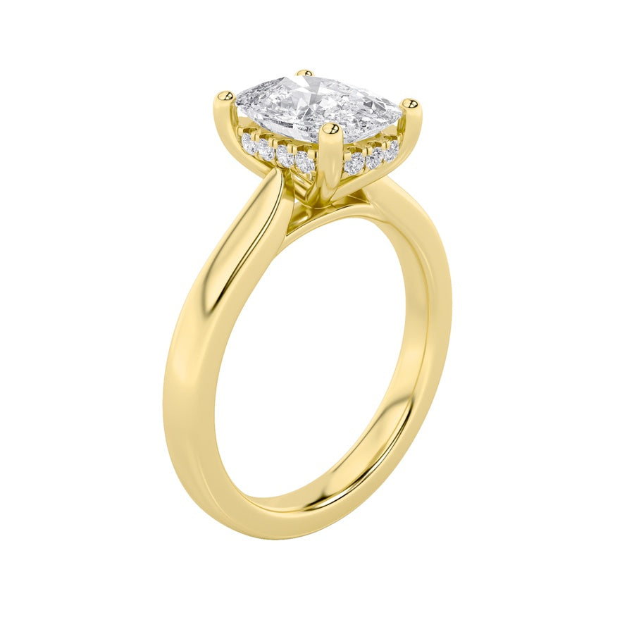 Cushion Shape Hidden Halo Cathedral Shank Engagement Ring lab grown diamond