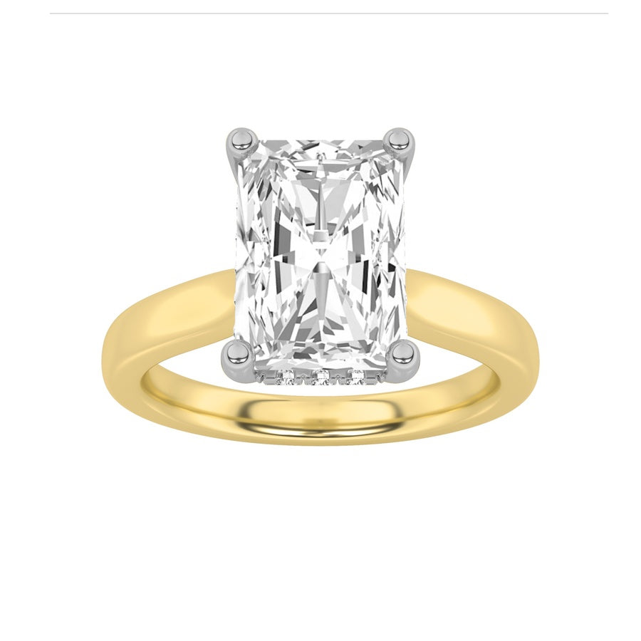 Radiant Shape Lab Grown Diamond F Vvs Hidden Halo Cathedral Shank Engagement Ring lab grown diamond