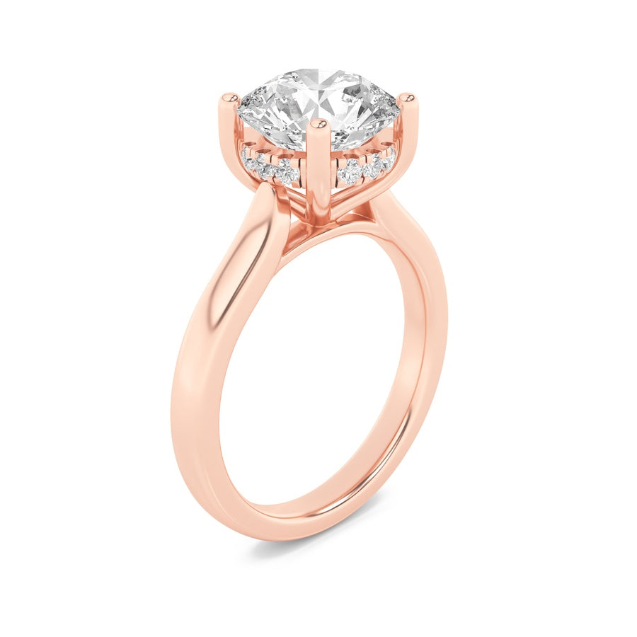 1Cttw Round Shaped Lab Grown Diamond (F/VVS) Hidden Halo Cathedral Shank Engagement Ring in 14K Gold