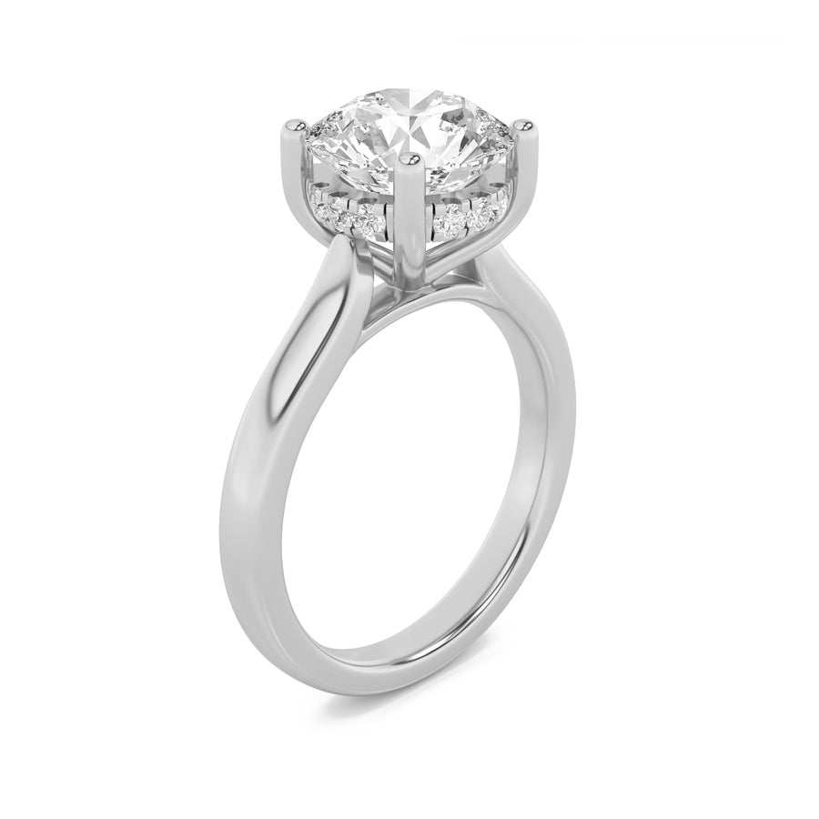 Round Shape Hidden Halo Cathedral Shank Engagement Ring lab grown diamond