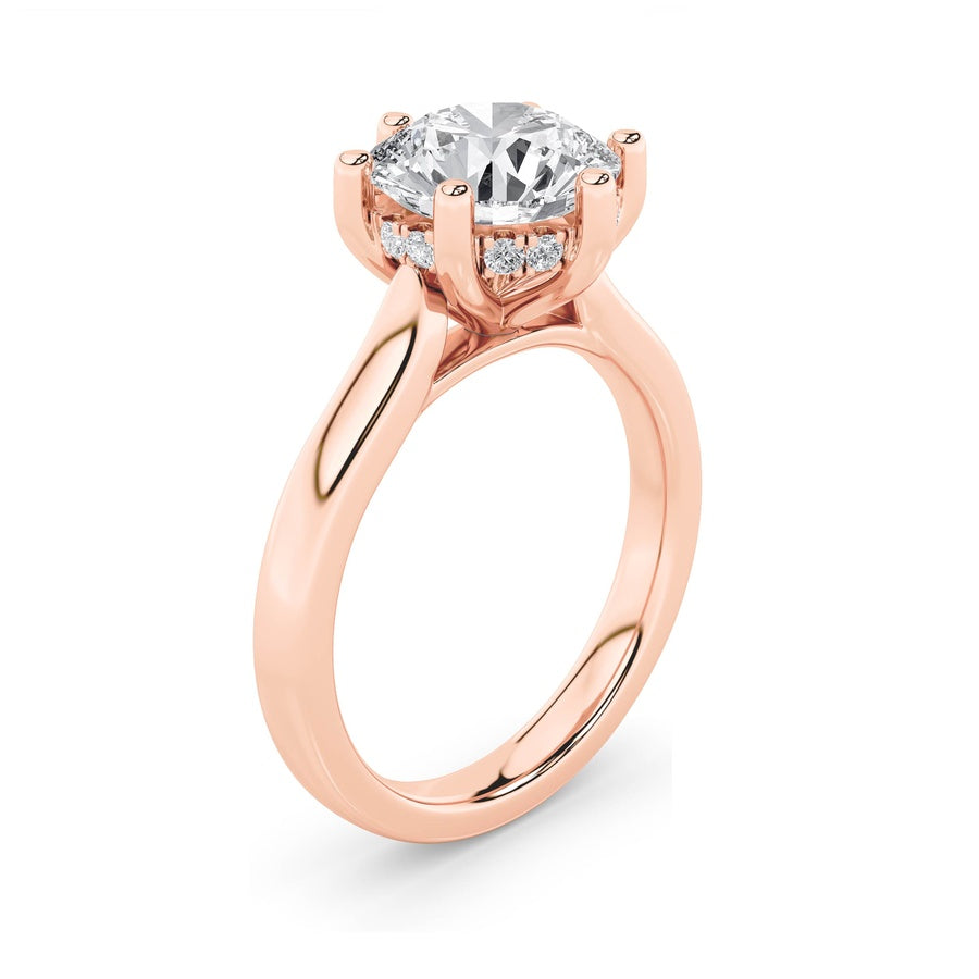 2Cttw Round Shaped Lab Grown Diamond (F/VS) HiddenHalo Cathedral Shank Engagement Ring in 14K Gold