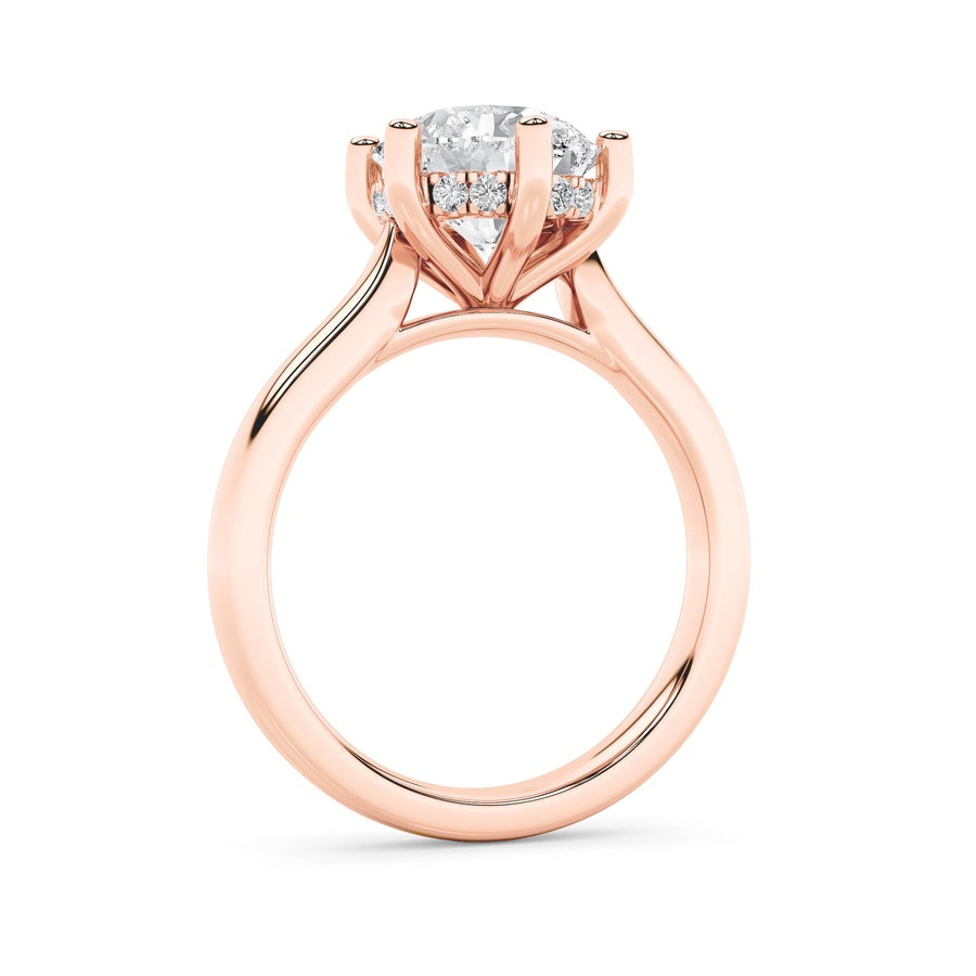 2Cttw Round Shaped Lab Grown Diamond (F/VS) HiddenHalo Cathedral Shank Engagement Ring in 14K Gold