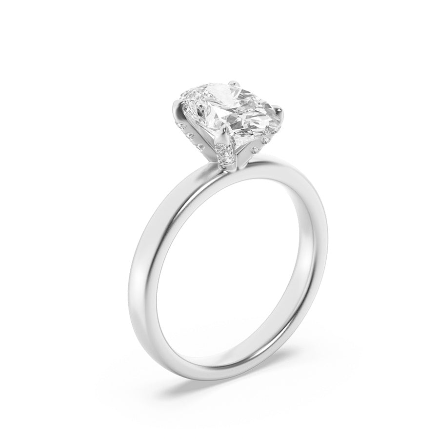 Oval Shape Hidden Halo Petite Shank Ring lab grown diamond