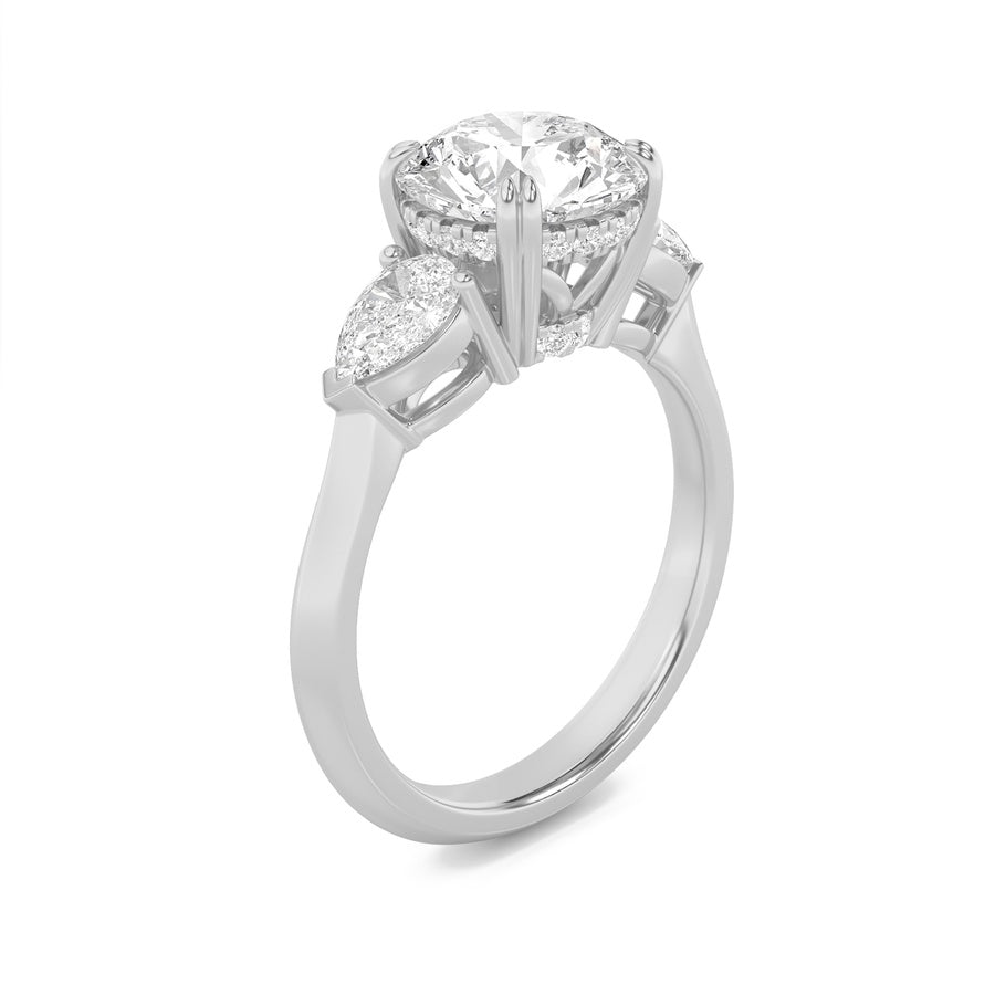 Round Shape Three Stone Hidden Halo Ring lab grown diamond