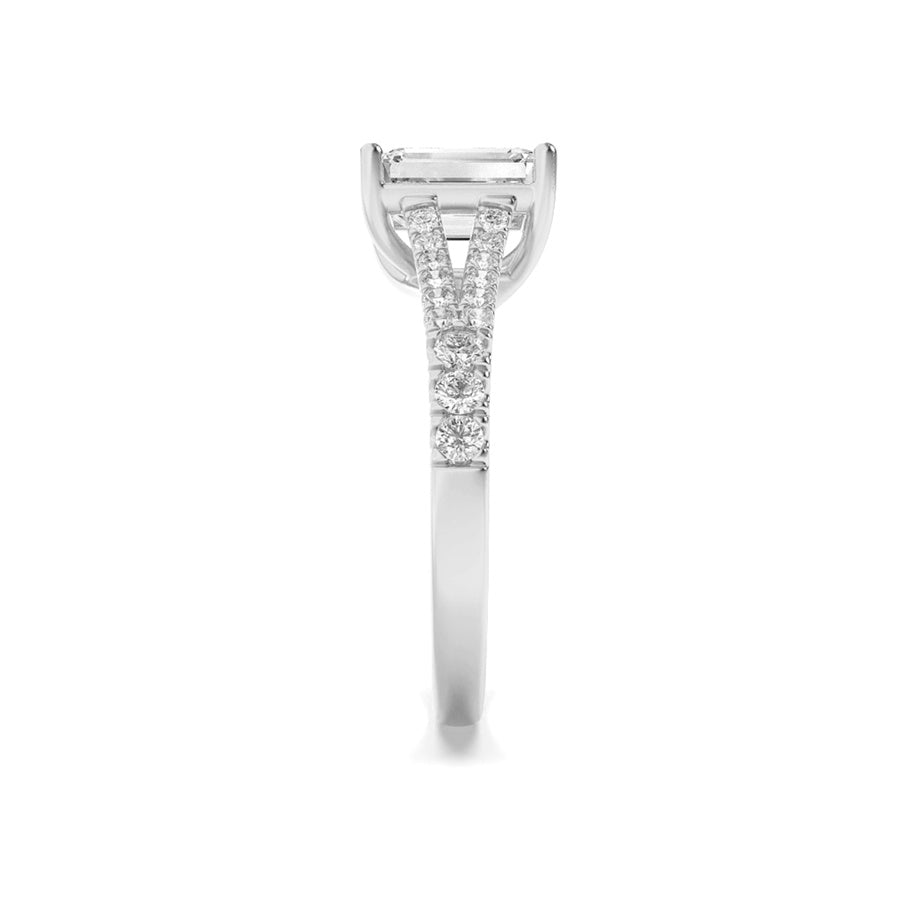 Emerald Shape Split Shank Trellis Engagement Ring lab grown diamond