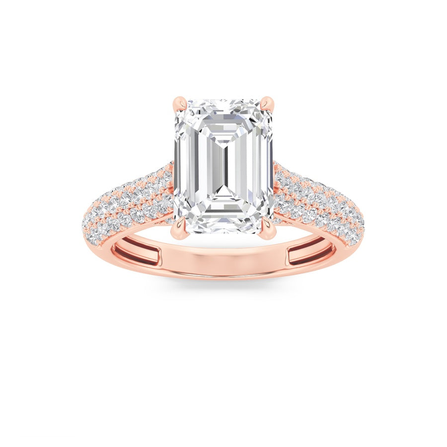 1.5Cttw Emerald Shaped Lab Grown Diamond (F/VS) Hidden Halo Accented Engagement Ring in 14K Gold