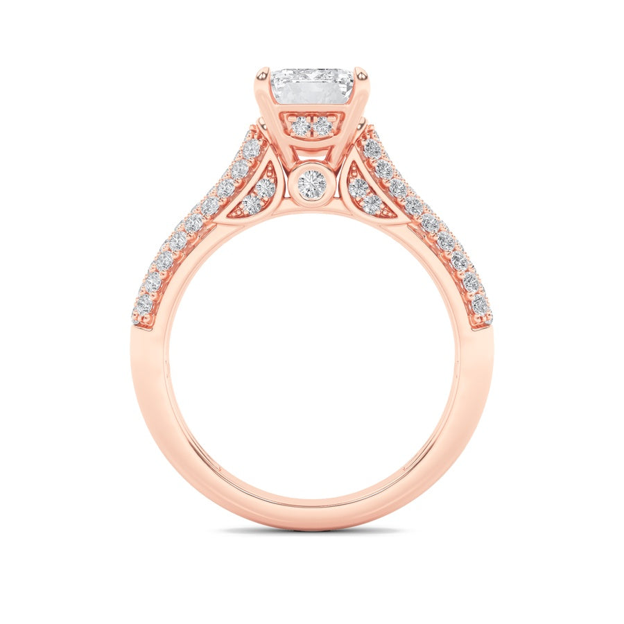 1.5Cttw Emerald Shaped Lab Grown Diamond (F/VS) Hidden Halo Accented Engagement Ring in 14K Gold