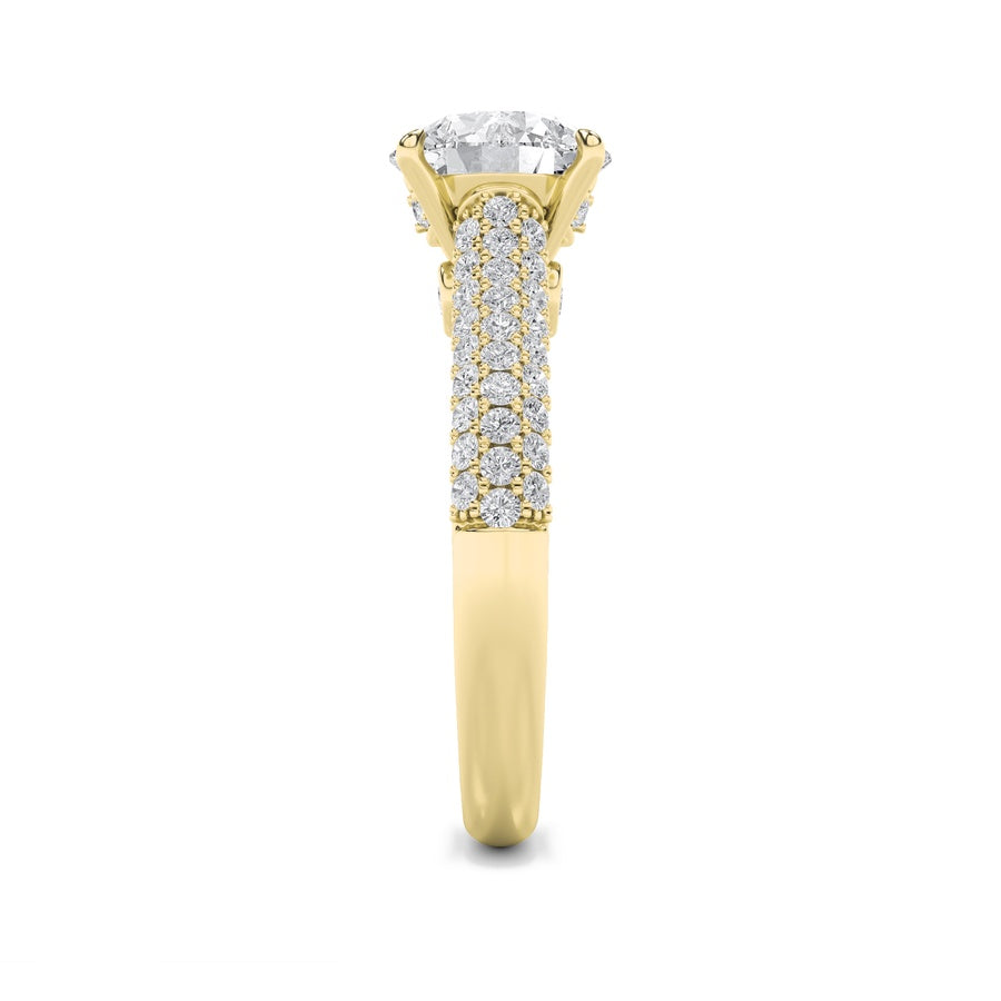 1.5Cttw Round Shaped Lab Grown Diamond (F/VS) Hidden Halo Accented Engagement Ring in 14K Gold