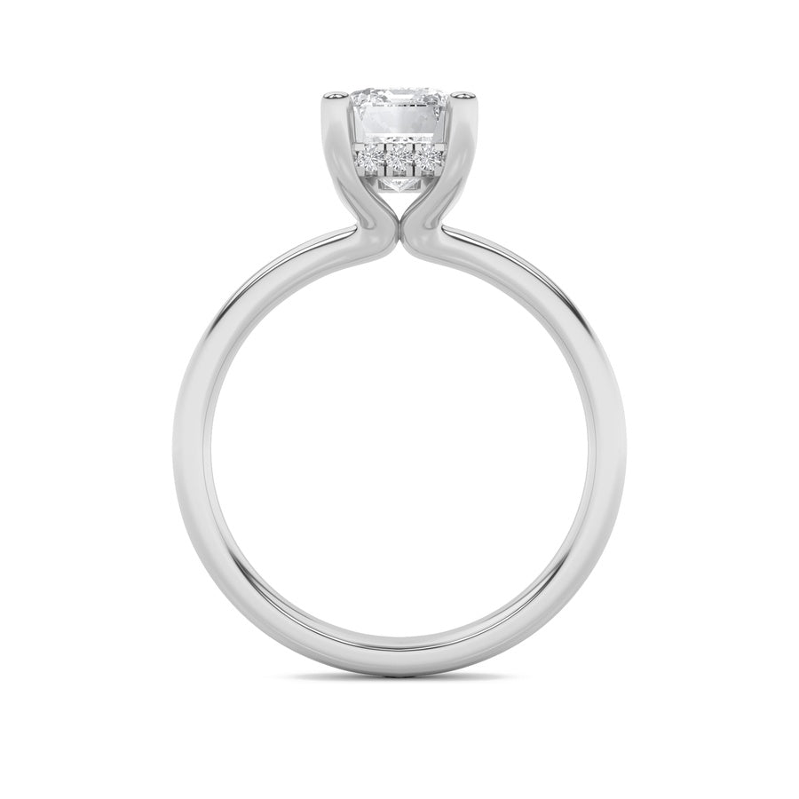 2Cttw Emerald Shaped Lab Grown Diamond (F/VS) Hidden Halo Petite Shank Ring in 14K Gold