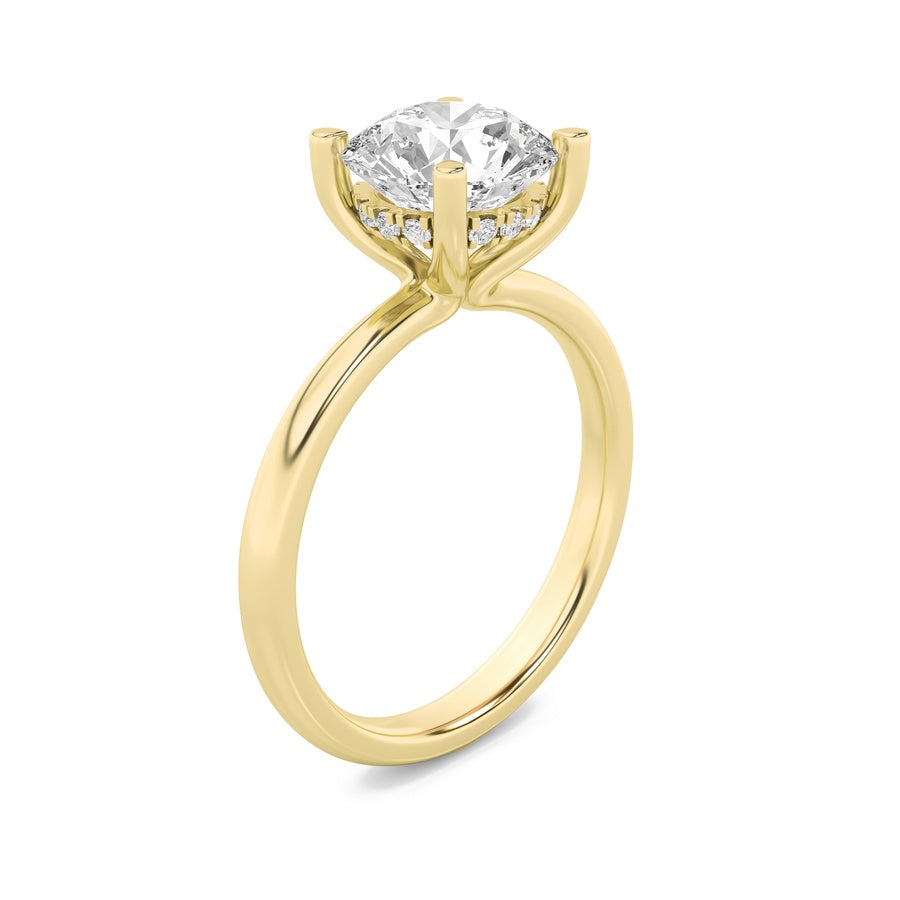 2Cttw Round Shaped Lab Grown Diamond (F/VS) HiddenHalo Petite Shank Ring in 14K Gold