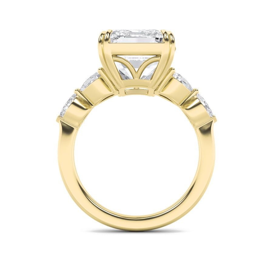 8.5Cttw Emerald Shaped Lab Grown Diamond (F/VS) Bold Statement Accented Ring in 14K Gold