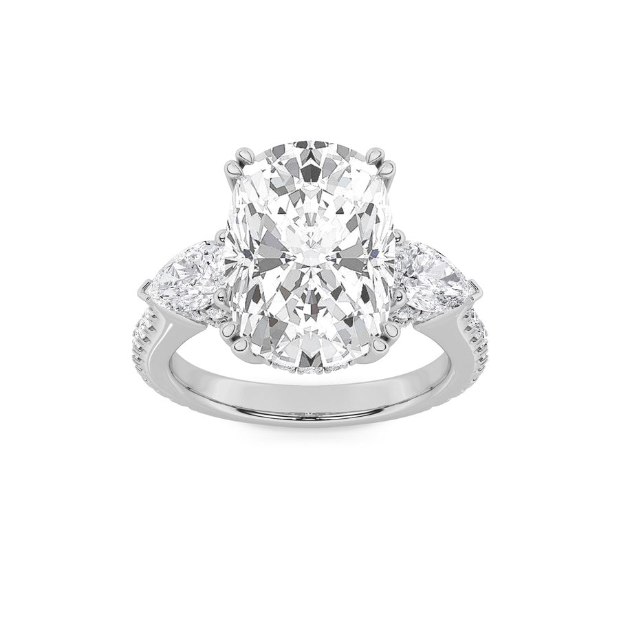 6.5Cttw Elongated Cushion Shaped Lab Grown Diamond(F/VS) Bold Accented Engagement Ring in 14K Gold