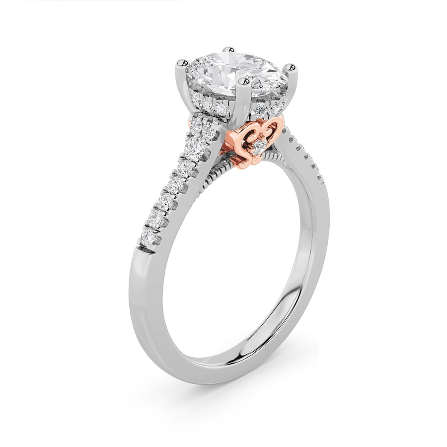 1.5Cttw Oval Shaped Lab Grown Diamond (G/VS) Accented Engagement Ring in 14K White Gold