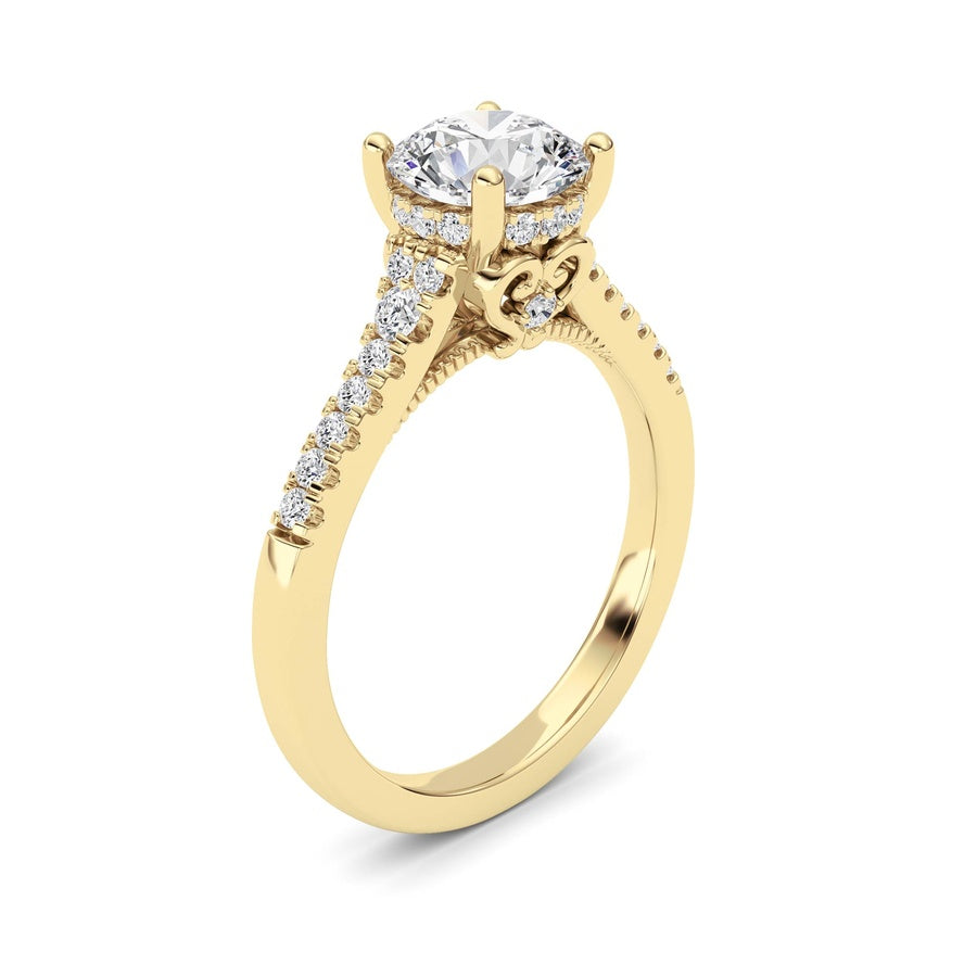 Round Shape Accented Two Tone Engagement Ring lab grown diamond