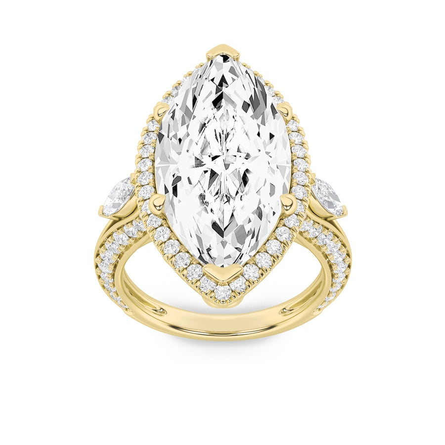 9Cttw Marquise Shaped Lab Grown Diamond (F/VS) Bold Statement Accented Ring in 14K Gold
