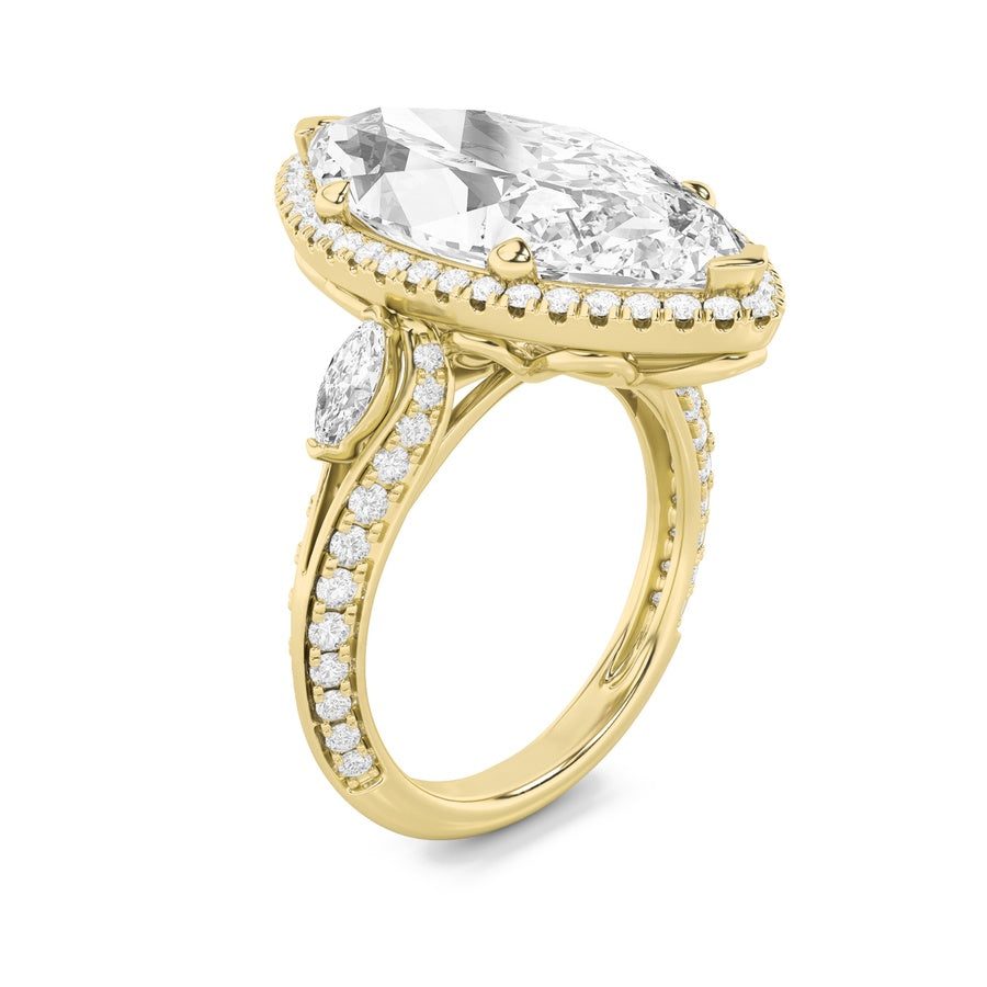 9Cttw Marquise Shaped Lab Grown Diamond (F/VS) Bold Statement Accented Ring in 14K Gold