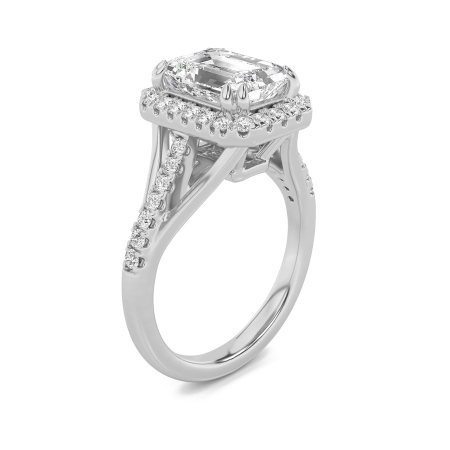Emerald Shape Halo Accented Engagement Ring lab grown diamond