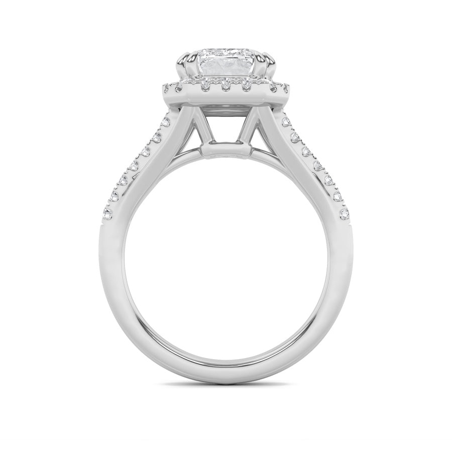 Emerald Shape Halo Accented Engagement Ring lab grown diamond