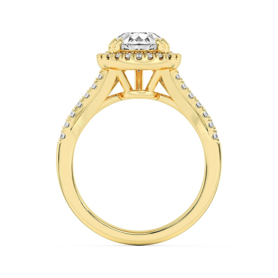 3Cttw Pear Shaped Lab Grown Diamond (F/VS) Halo Accented Engagement Ring in 14K Gold