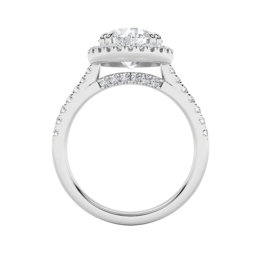 3Cttw Round Shaped Lab Grown Diamond (F/VS) Classic Halo Accented Engagement Ring in 14K Gold