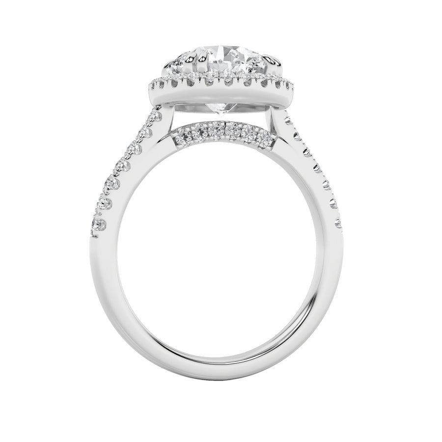 3Cttw Round Shaped Lab Grown Diamond (F/VS) Classic Halo Accented Engagement Ring in 14K Gold