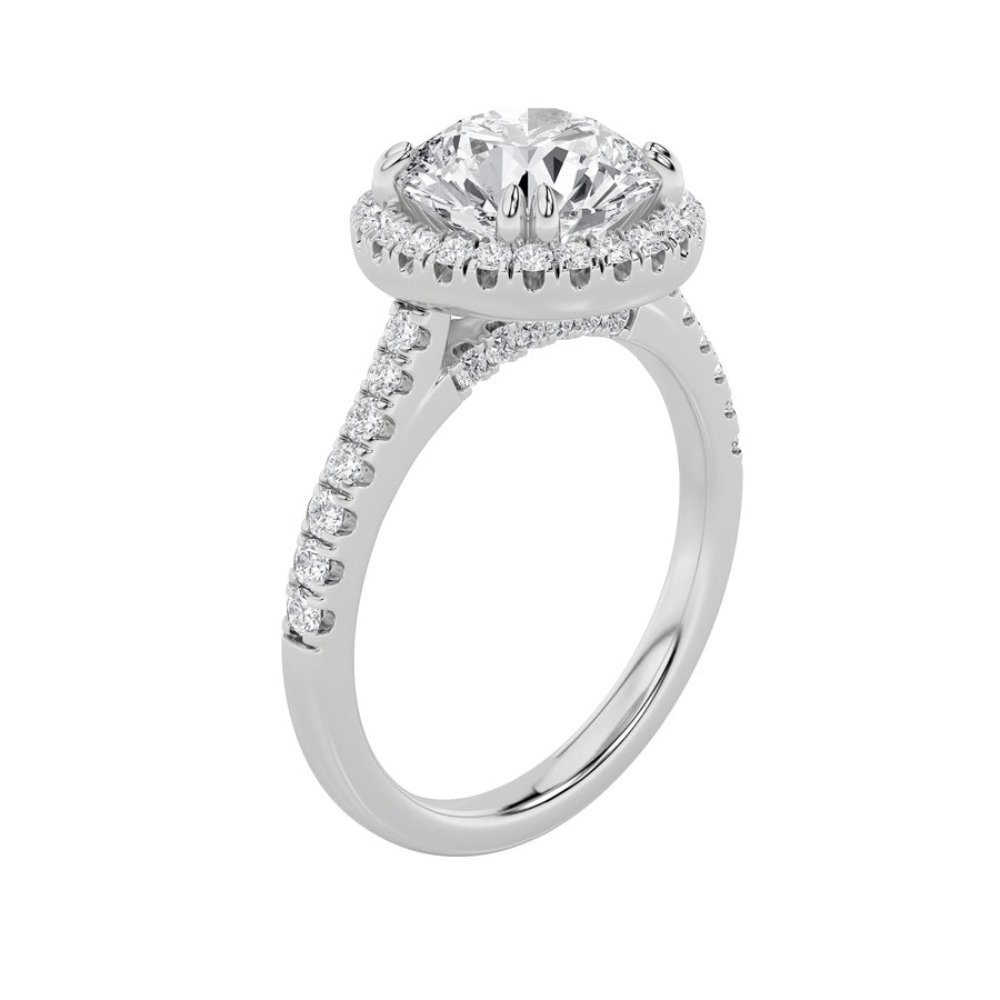 Round Shape Classic Halo Accented Engagement Ring lab grown diamond