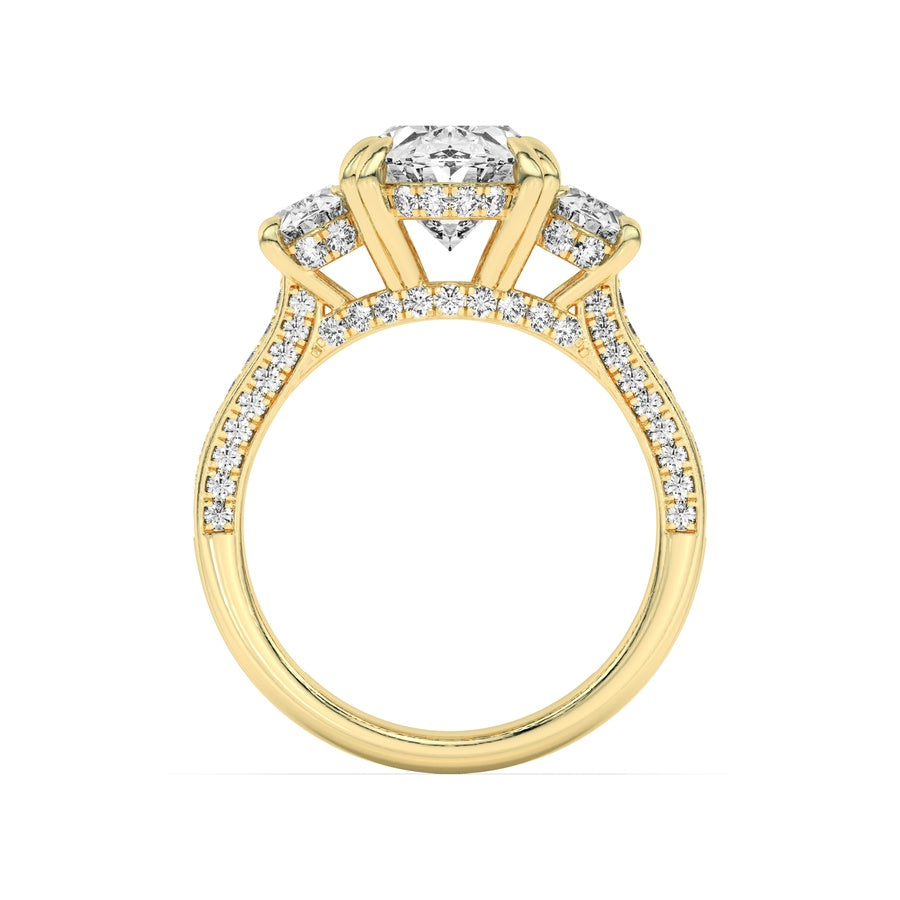 5Cttw Oval Shaped Lab Grown Diamond (F/VS) Three Stone Accented Engagement Ring in 14K Gold