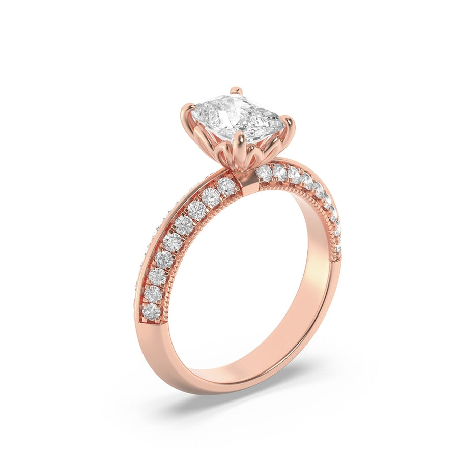 1.75Cttw Elongated Cushion Shaped Lab Grown Diamond (F/VS) Three Row Micro Pave Engagement Ring in 14K Gold