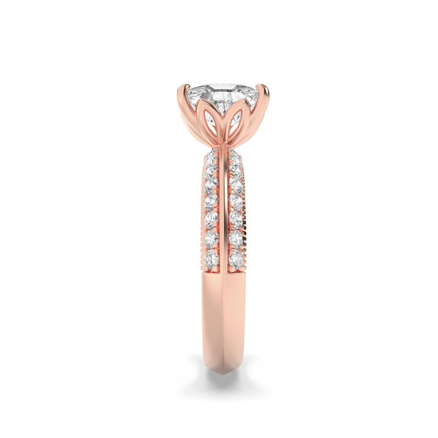 1.75Cttw Elongated Cushion Shaped Lab Grown Diamond (F/VS) Three Row Micro Pave Engagement Ring in 14K Gold