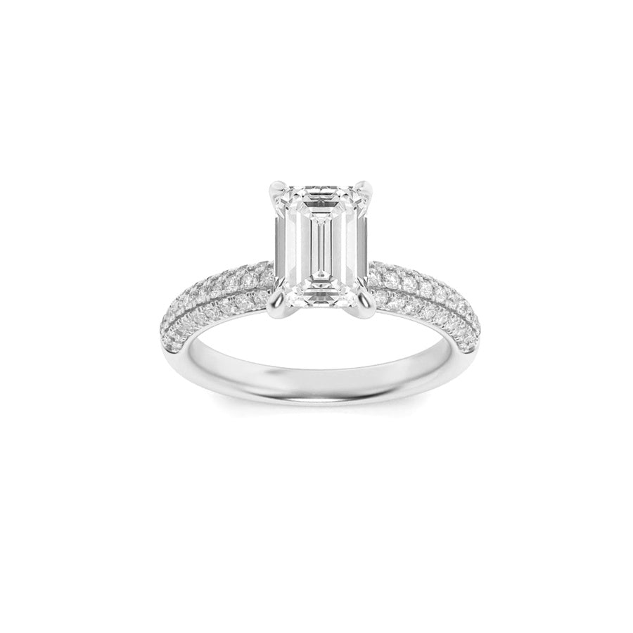 Emerald Shape Three Row Micro Pave Engagement Ring lab grown diamond