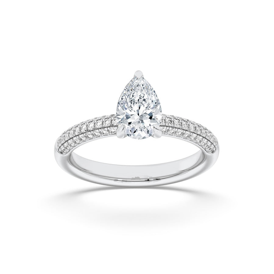 1.5Cttw Pear Shaped Lab Grown Diamond (F/VS) ThreeRow Micro Pave Engagement Ring in 14K Gold