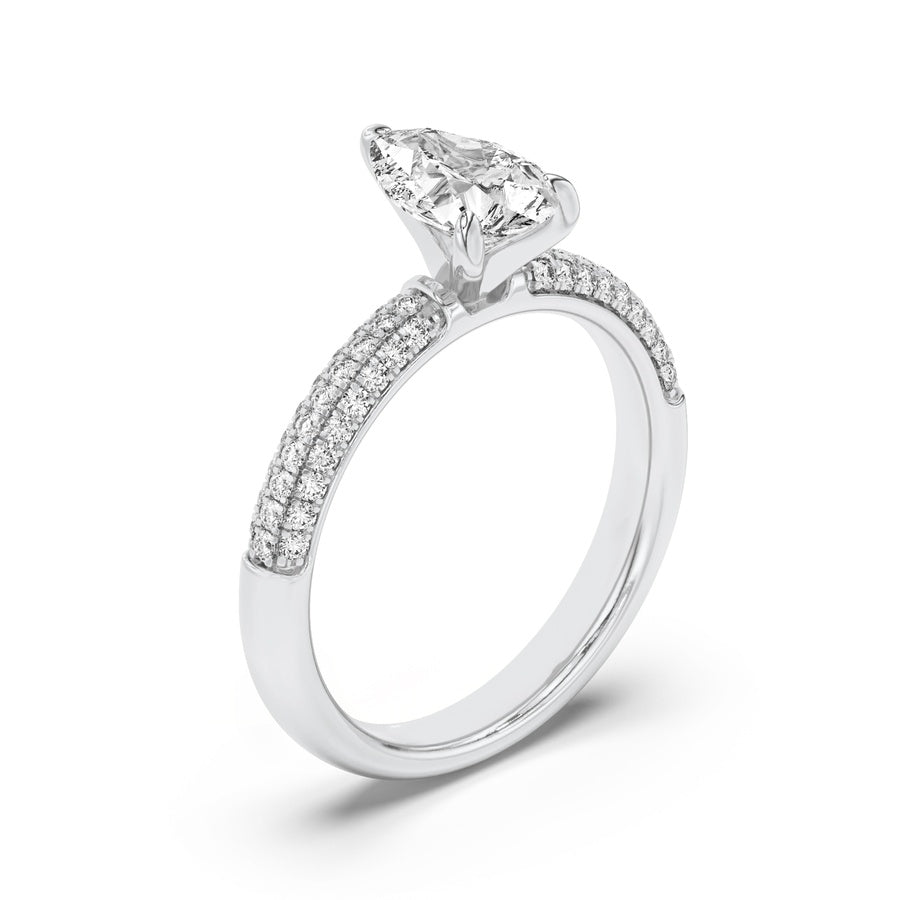 1.5Cttw Pear Shaped Lab Grown Diamond (F/VS) ThreeRow Micro Pave Engagement Ring in 14K Gold