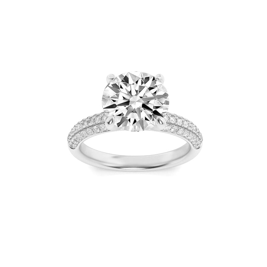 Round Shape Three Row Micro Pave Engagement Ring lab grown diamond