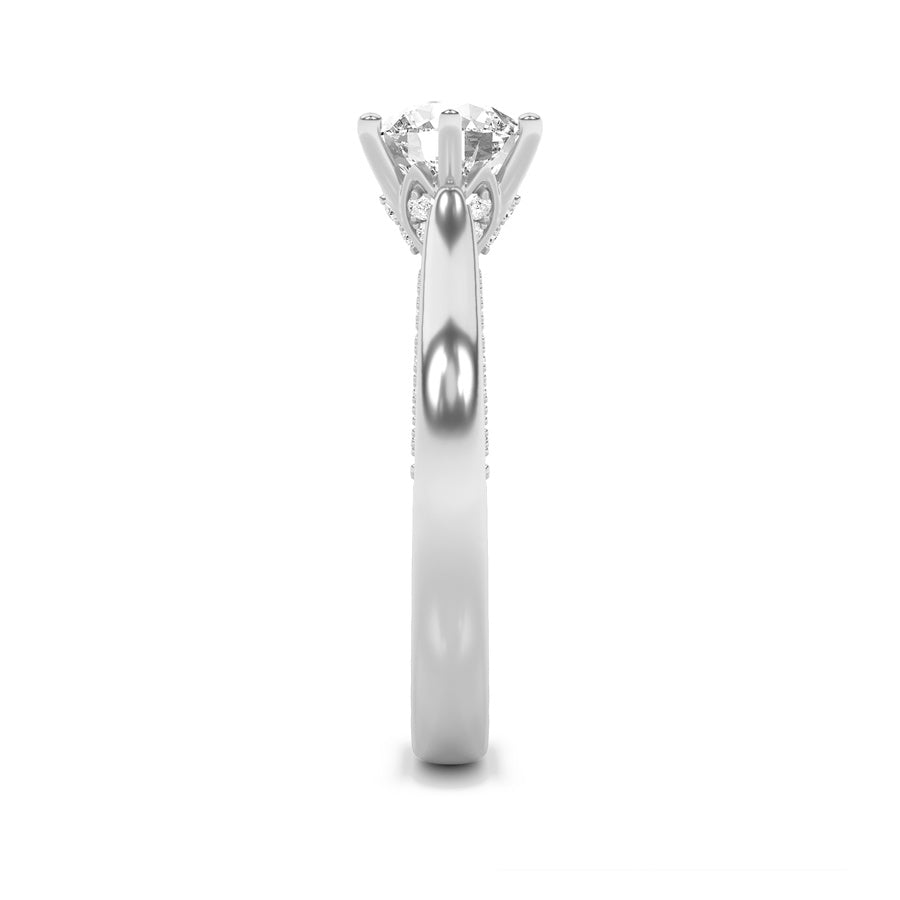 1.25Cttw Round Shaped Lab Grown Diamond (F/VS) Tulip Motif Accented Engagement Ring in 14K Gold