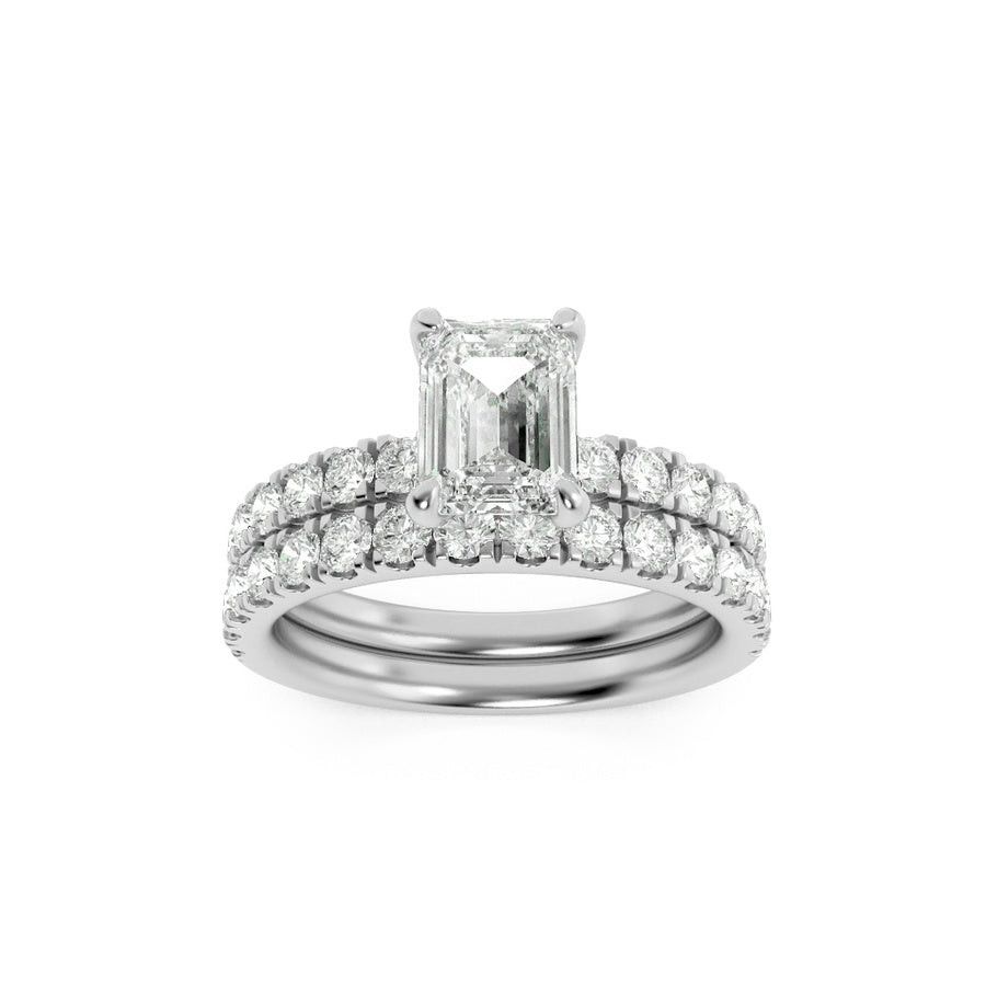 2Cttw Emerald Shaped Lab Grown Diamond (F/VS) Classic Accented Set With Band and Engagement Ring in14K Gold