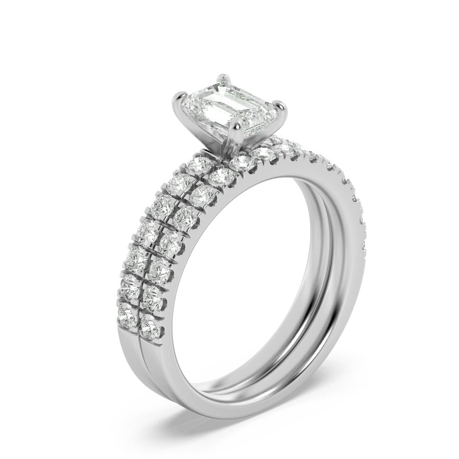 2Cttw Emerald Shaped Lab Grown Diamond (F/VS) Classic Accented Set With Band and Engagement Ring in14K Gold