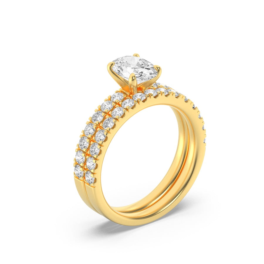 2Cttw Oval Shaped Lab Grown Diamond (F/VS) ClassicAccented Set With Band and Engagement Ring in 14K Gold
