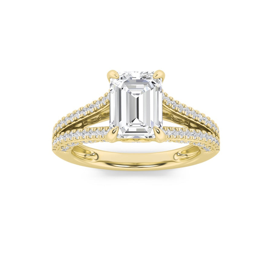 2Cttw Emerald Shaped Lab Grown Diamond (G/VS) Split Shank Accented Engagement Ring in 14K Gold