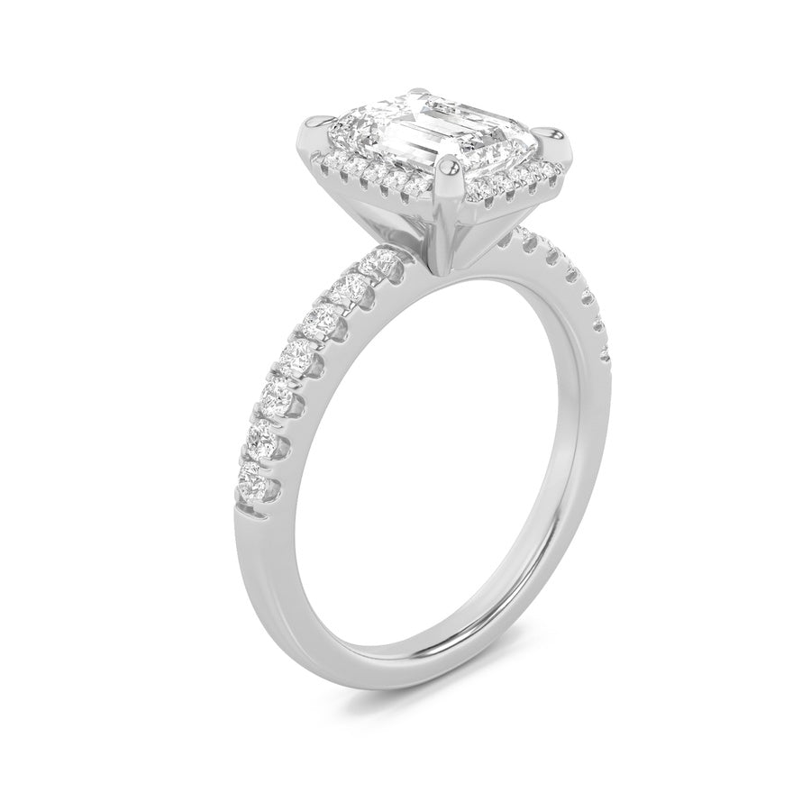 Emerald Shape Halo Accented Engagement Ring lab grown diamond