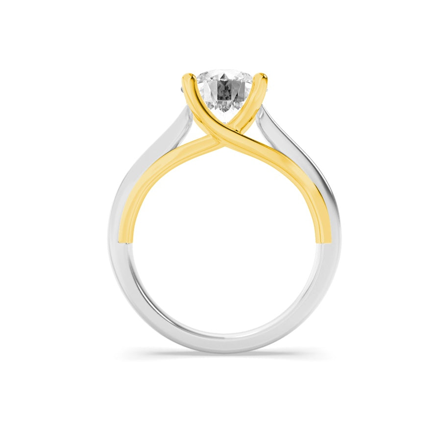 3Cttw Round Shaped Lab Grown Diamond (F/VS) Two Tone Cathedral Shank Engagement Ring in 14K Gold