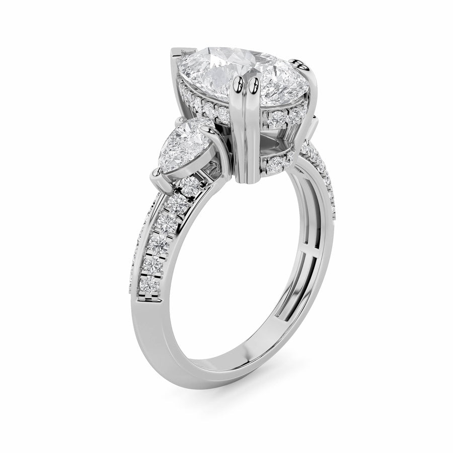 3.5Cttw Pear Shaped Lab Grown Diamond (G/VS) ThreeStone Accented Engagement Ring in 14K Gold