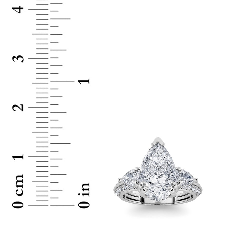3.5Cttw Pear Shaped Lab Grown Diamond (G/VS) ThreeStone Accented Engagement Ring in 14K Gold