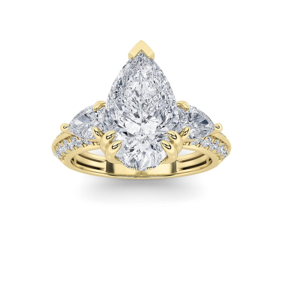 3.5Cttw Pear Shaped Lab Grown Diamond (G/VS) ThreeStone Accented Engagement Ring in 14K Gold