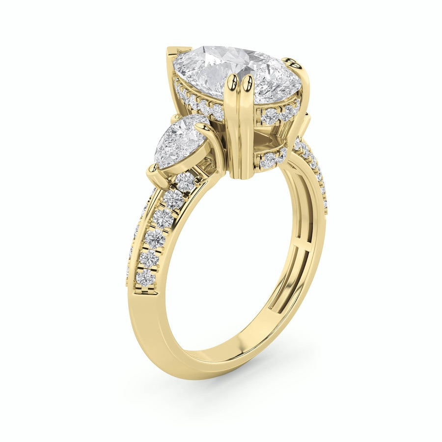 3.5Cttw Pear Shaped Lab Grown Diamond (G/VS) ThreeStone Accented Engagement Ring in 14K Gold