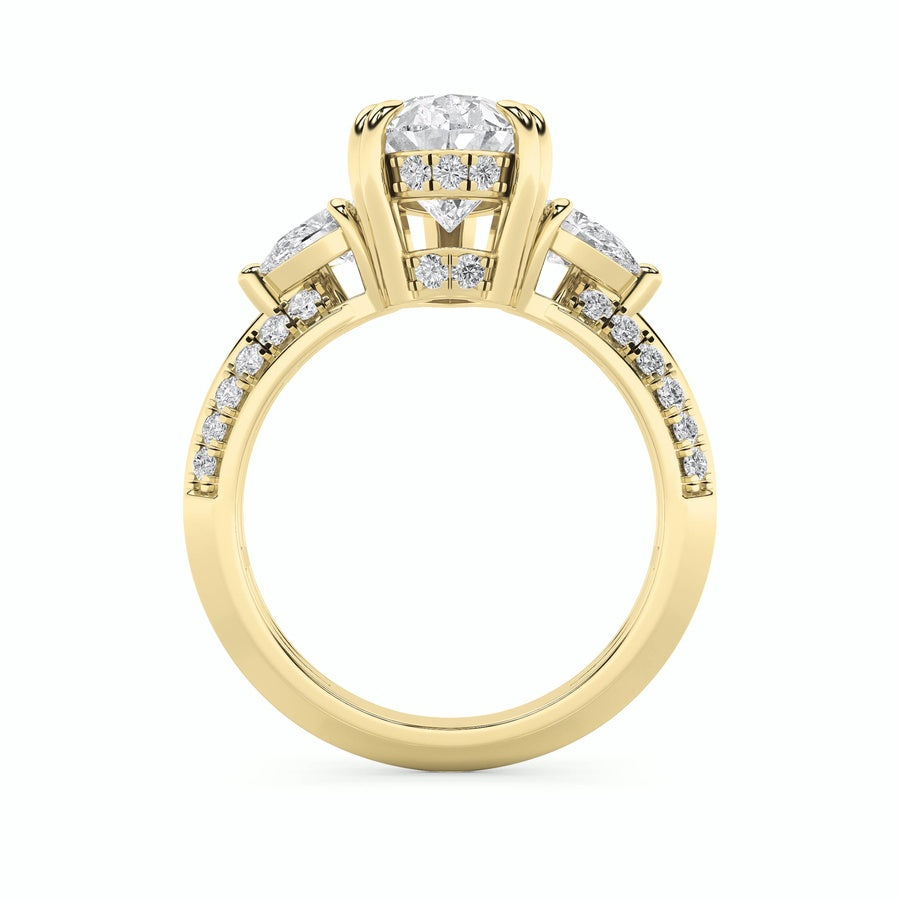 3.5Cttw Pear Shaped Lab Grown Diamond (G/VS) ThreeStone Accented Engagement Ring in 14K Gold