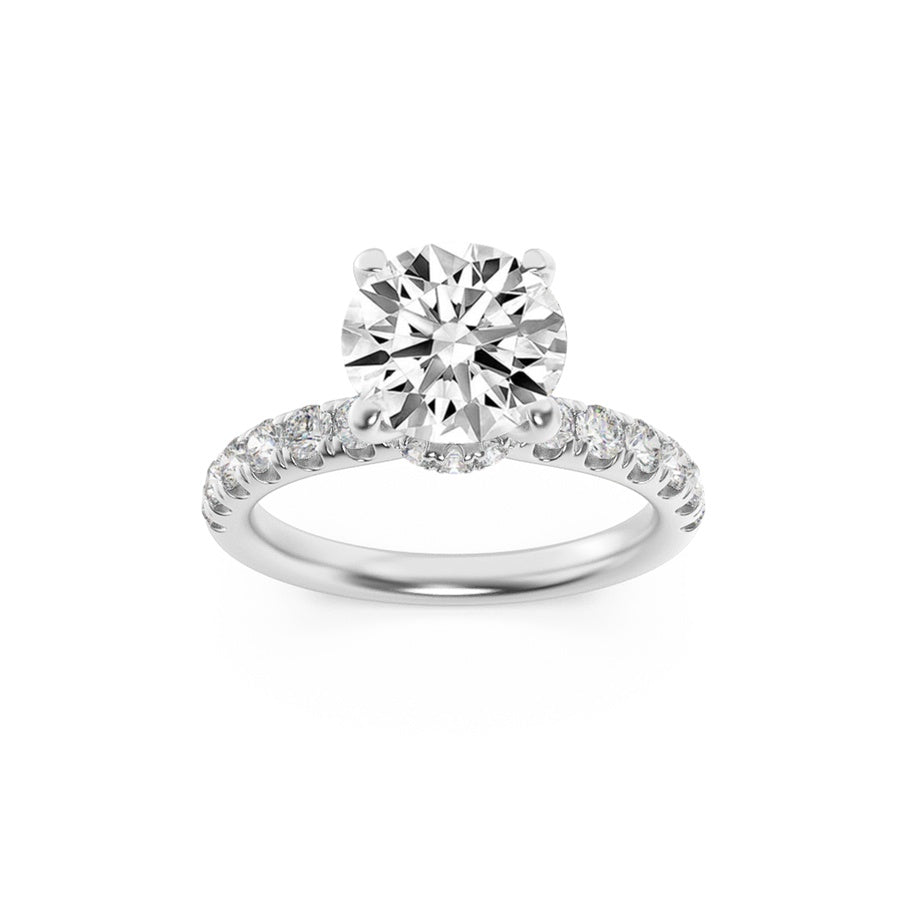 2Cttw Round Shaped Lab Grown Diamond (F/VS) HiddenHalo Accented Ring in 14K Gold