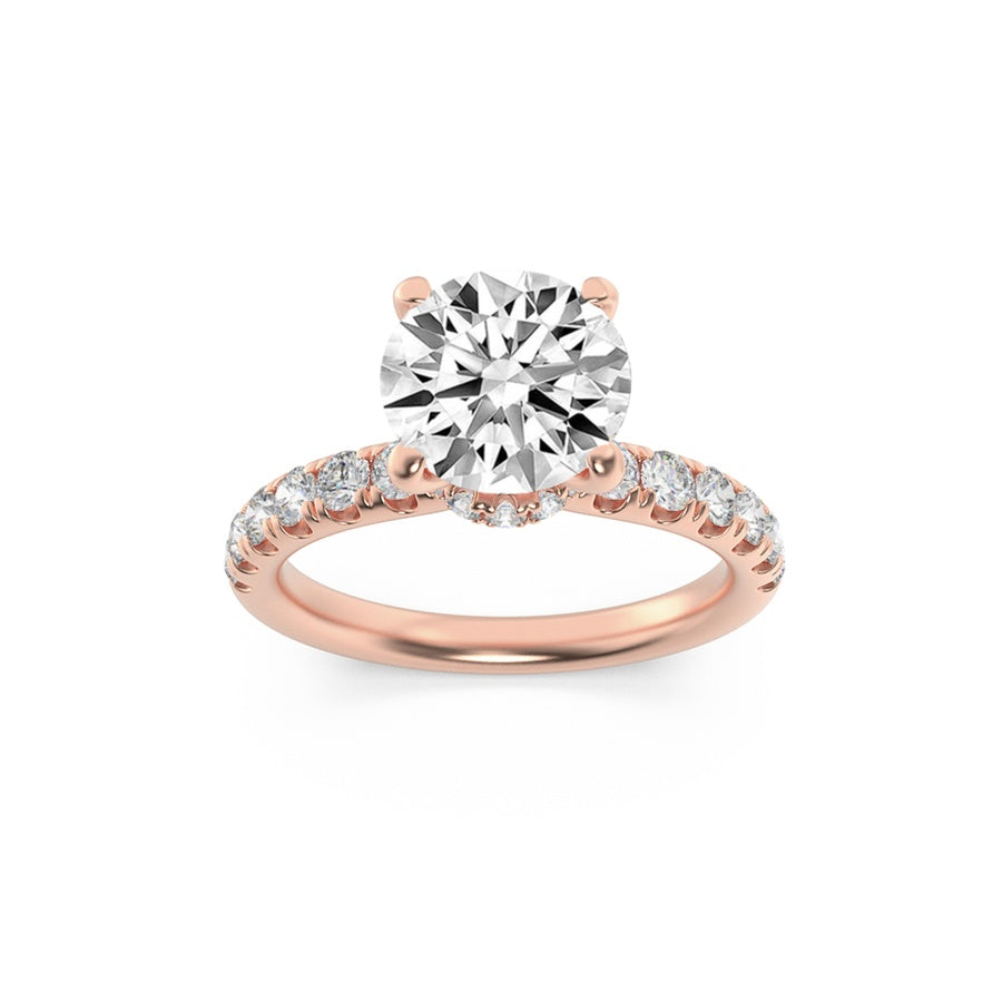 2Cttw Round Shaped Lab Grown Diamond (F/VS) HiddenHalo Accented Ring in 14K Gold