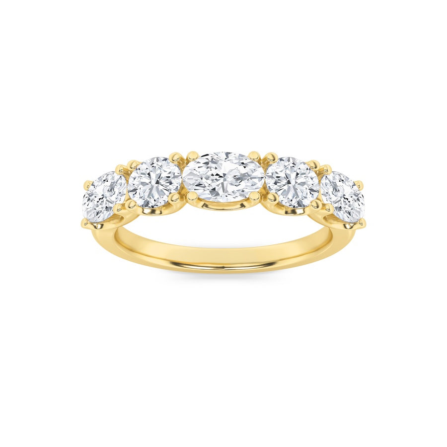 2Cttw Oval Shaped Lab Grown Diamond (F/VVS) Five Stone Band Ring in 14K Gold