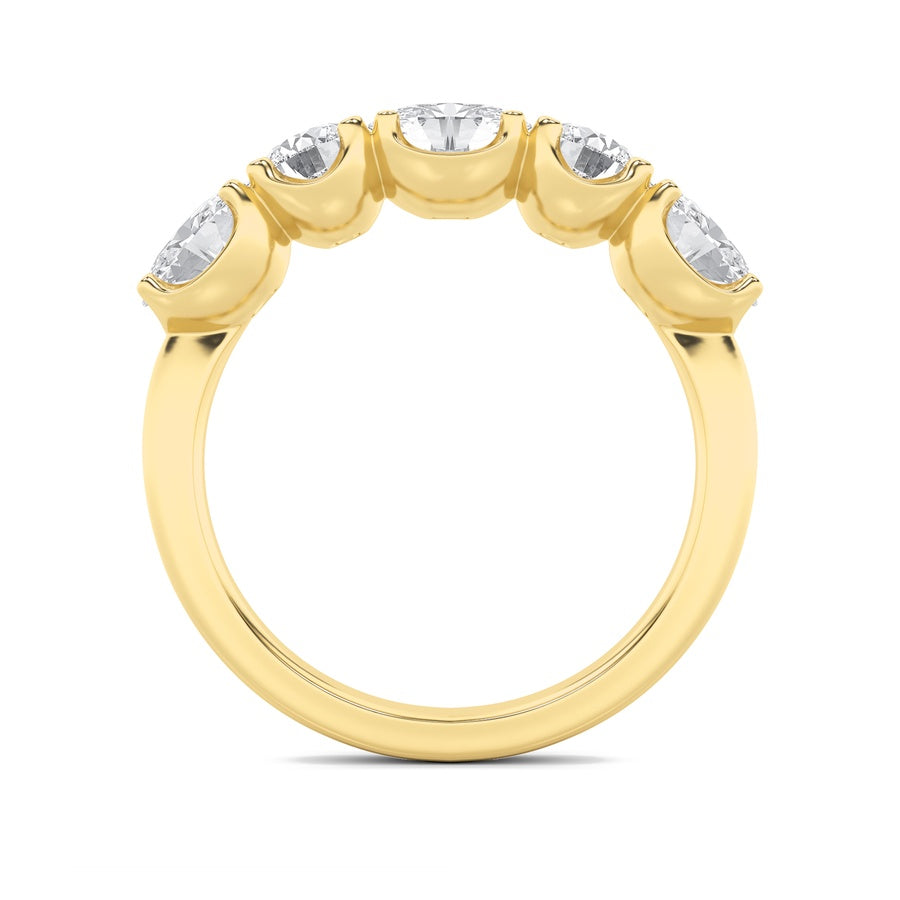 2Cttw Oval Shaped Lab Grown Diamond (F/VVS) Five Stone Band Ring in 14K Gold